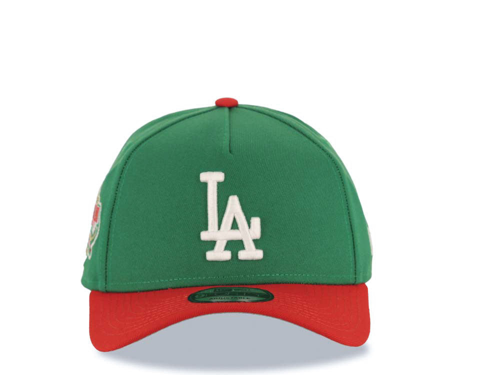 Los Angeles Dodgers New Era MLB 9FORTY 940 Adjustable A-Frame Cap Hat Green Crown Red Visor White Logo 40th Anniversary Stadium Side Patch