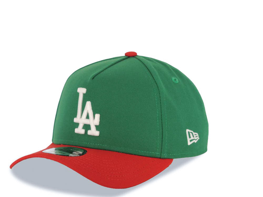 Los Angeles Dodgers New Era MLB 9FORTY 940 Adjustable A-Frame Cap Hat Green Crown Red Visor White Logo 40th Anniversary Stadium Side Patch