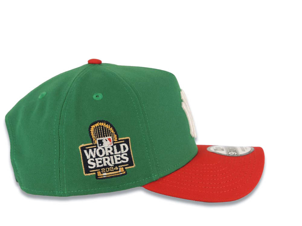 New York Yankees New Era MLB 9FORTY 940 Adjustable A-Frame Cap Hat Green Crown Red Visor White Logo 2024 World Series Side Patch