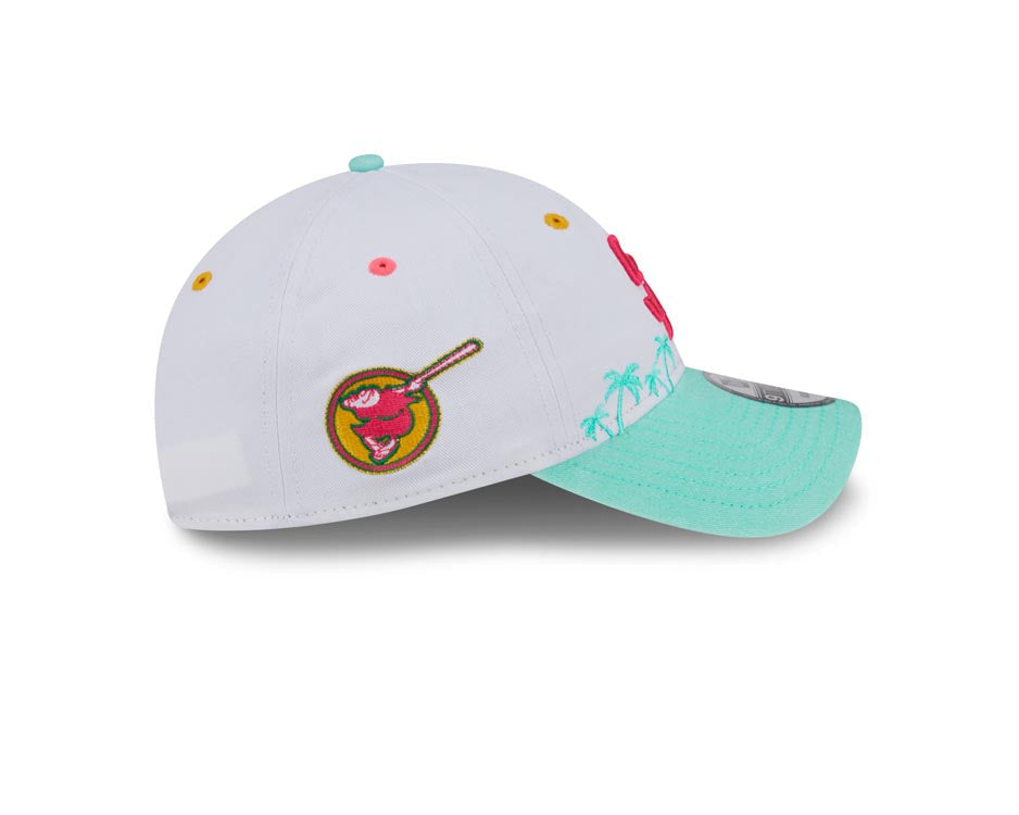 San Diego Padres New Era MLB 9TWENTY 920 Adjustable Cap Hat White Crown Teal Visor Magenta Logo Swinging Friar Side Patch (City Connect)