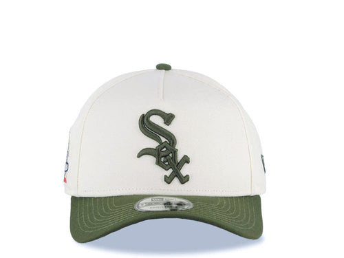 Chicago White Sox New Era MLB 9FORTY 940 Adjustable A-Frame Cap Hat Cream Crown Olive Visor Olive Green Logo 2005 World Series Champions Side Patch