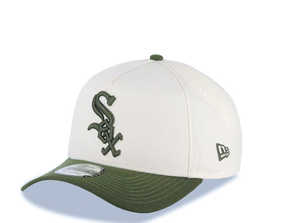 Chicago White Sox New Era MLB 9FORTY 940 Adjustable A-Frame Cap Hat Cream Crown Olive Visor Olive Green Logo 2005 World Series Champions Side Patch