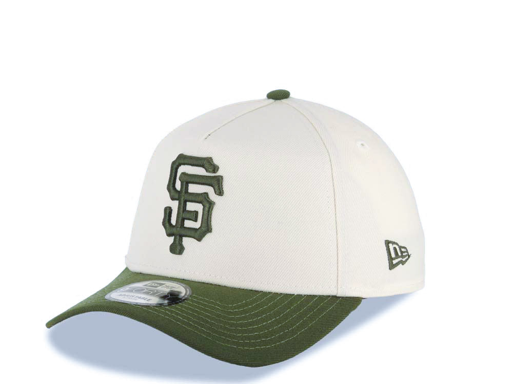 San Francisco Giants New Era 9FORTY 940 Adjustable A-Frame Cap Hat Cream Crown Olive Green Visor Olive Green Logo 2014 World Champions Side Patch