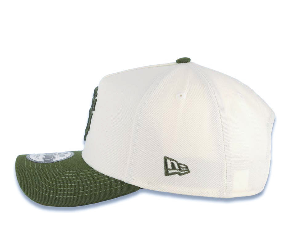 San Francisco Giants New Era 9FORTY 940 Adjustable A-Frame Cap Hat Cream Crown Olive Green Visor Olive Green Logo 2014 World Champions Side Patch