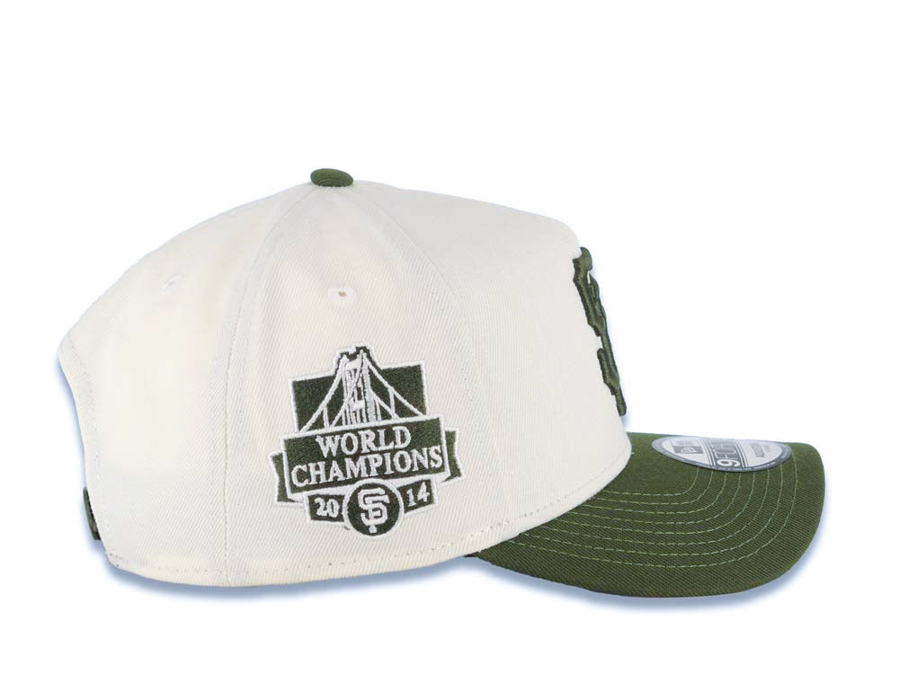 San Francisco Giants New Era 9FORTY 940 Adjustable A-Frame Cap Hat Cream Crown Olive Green Visor Olive Green Logo 2014 World Champions Side Patch