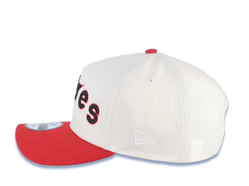 San Diego Padres New Era MLB 9FORTY 940 Adjustable A-Frame Cap Hat Cream Crown Red Visor Black/Red Script/Text Logo 40th Anniversary Side Patch Gray UV