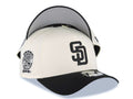 San Diego Padres New Era MLB 9FORTY 940 Adjustable A-Frame Cap Hat Cream Crown Black Visor Black Logo 25th Anniversary Side Patch Gray UV