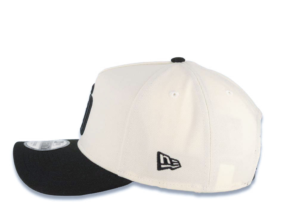San Diego Padres New Era MLB 9FORTY 940 Adjustable A-Frame Cap Hat Cream Crown Black Visor Black Logo 25th Anniversary Side Patch Gray UV