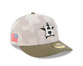 Houston Astros New Era MLB 59FIFTY 5950 Fitted Cap Hat White Camo Crown Olive Green Visor White/Black Logo (2025 Armed Forces Day)
