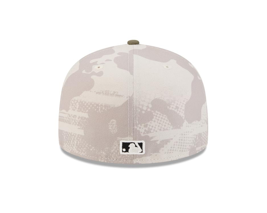 Houston Astros New Era MLB 59FIFTY 5950 Fitted Cap Hat White Camo Crown Olive Green Visor White/Black Logo (2025 Armed Forces Day)