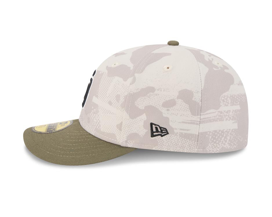 San Diego Padres New Era MLB 59FIFTY 5950 Fitted Cap Hat White Camo Crown Olive Green Visor Black/White Logo (2025 Armed Forces Day)