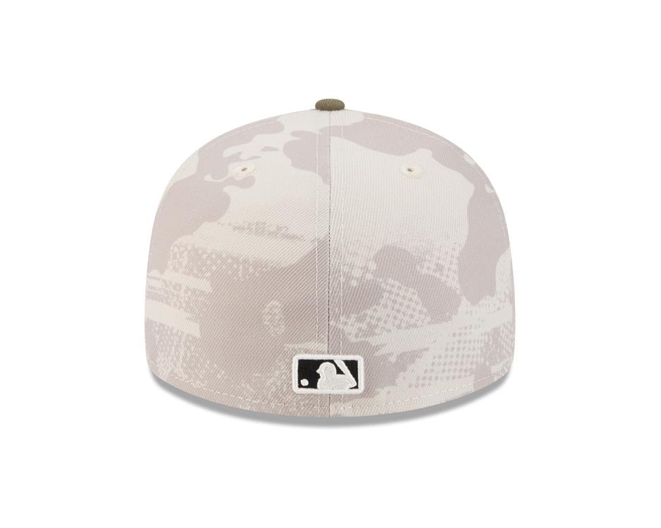 San Diego Padres New Era MLB 59FIFTY 5950 Fitted Cap Hat White Camo Crown Olive Green Visor Black/White Logo (2025 Armed Forces Day)