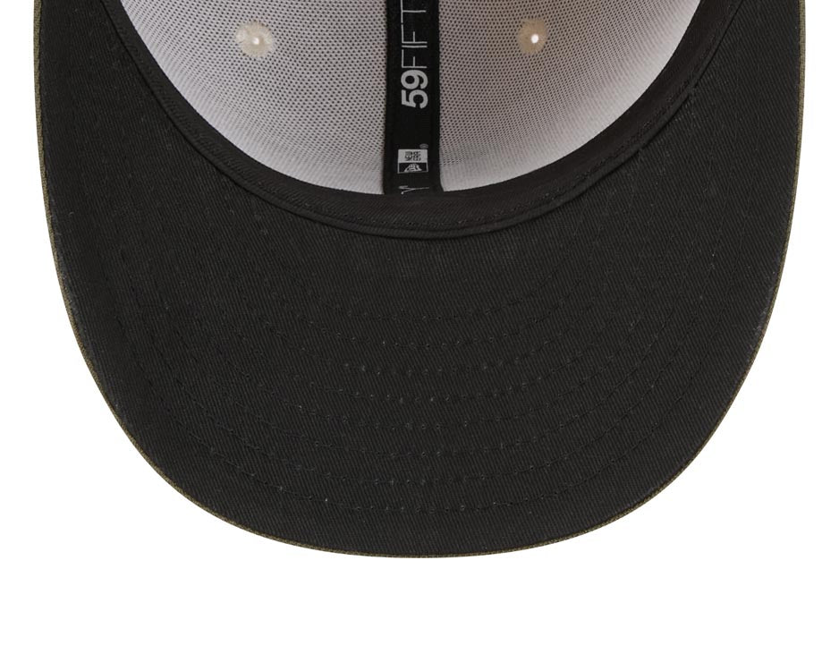 San Diego Padres New Era MLB 59FIFTY 5950 Fitted Cap Hat White Camo Crown Olive Green Visor Black/White Logo (2025 Armed Forces Day)