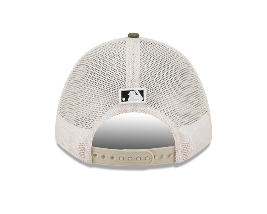 Houston Astros New Era MLB 9FORTY 940 Adjustable Mesh M-Crown Cap Hat White Camo Crown Olive Green Visor White/Black Logo (2025 Armed Forces Day)