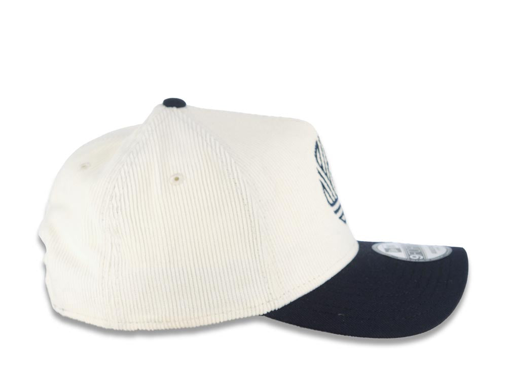 (Corduroy Crown) San Diego FC New Era MLS 9FORTY 940 Adjustable A-Frame Cap Hat Cream Crown Navy Blue Visor Navy Blue Logo