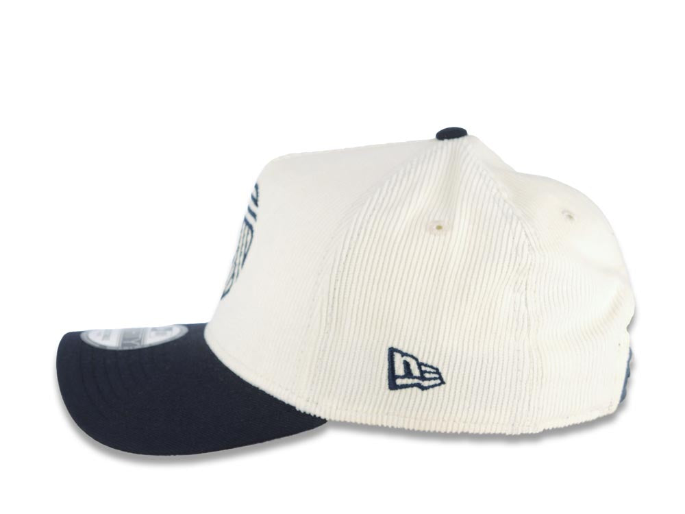 (Corduroy Crown) San Diego FC New Era MLS 9FORTY 940 Adjustable A-Frame Cap Hat Cream Crown Navy Blue Visor Navy Blue Logo