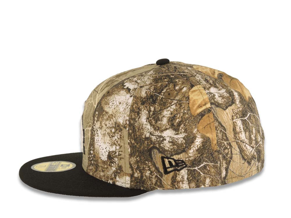 Los Angeles Dodgers New Era MLB 59FIFTY 5950 Fitted Cap Hat Real Tree Edge Camo Crown Black Visor White/Black Logo 2024 World Series Champions Side Patch