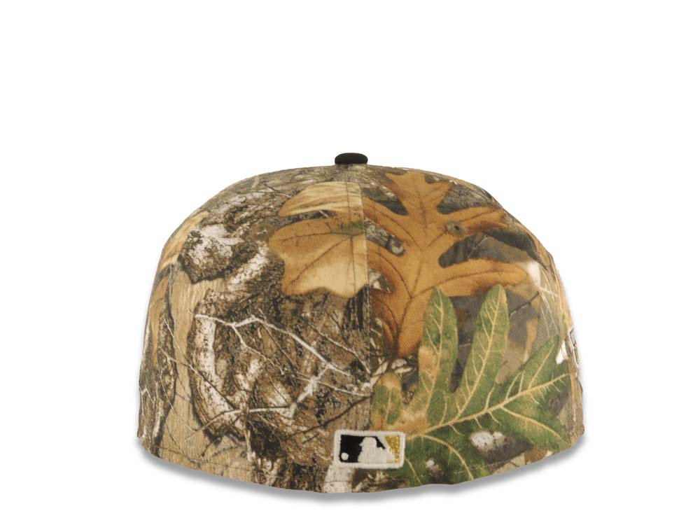 Los Angeles Dodgers New Era MLB 59FIFTY 5950 Fitted Cap Hat Real Tree Edge Camo Crown Black Visor White/Black Logo 2024 World Series Champions Side Patch