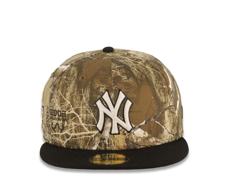 New York Yankees New Era MLB 59FIFTY 5950 Fitted Cap Hat Real Tree Edge Camo Crown Black Visor White/Black Logo 2024 World Series Side Patch