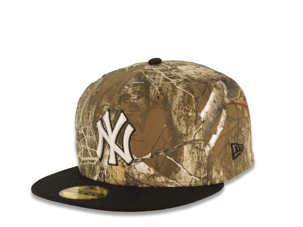 New York Yankees New Era MLB 59FIFTY 5950 Fitted Cap Hat Real Tree Edge Camo Crown Black Visor White/Black Logo 2024 World Series Side Patch