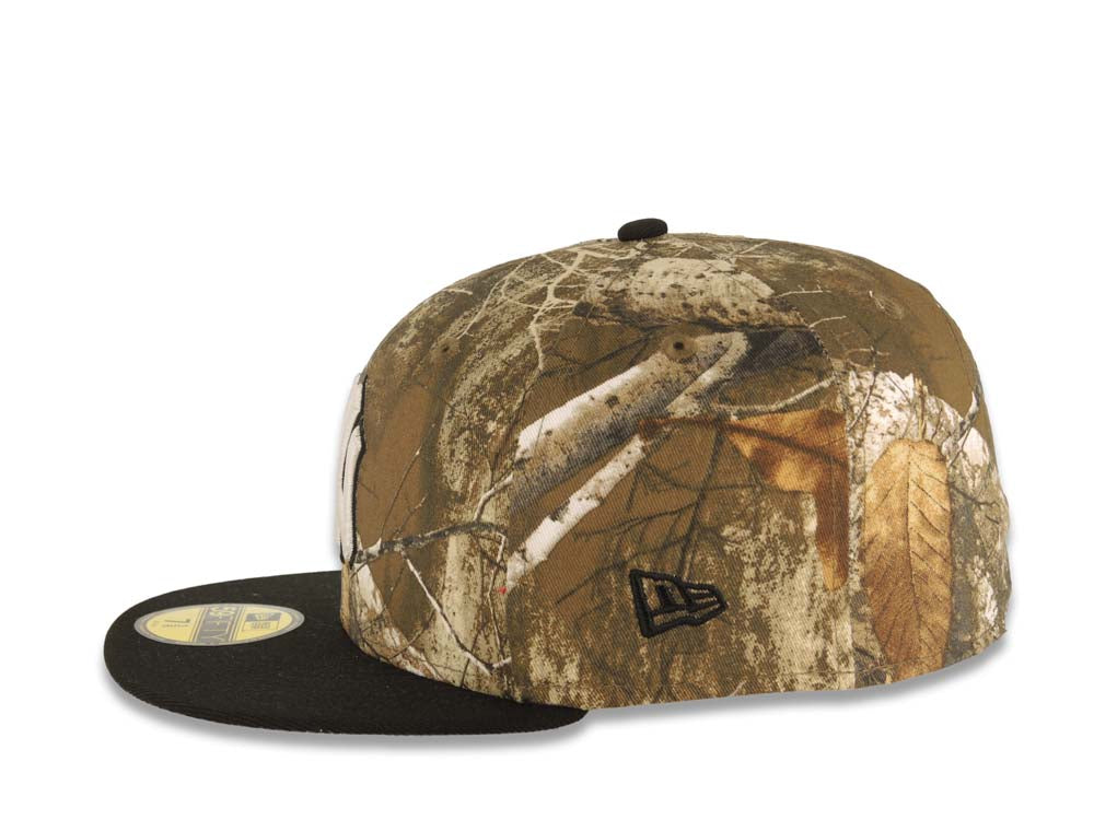 New York Yankees New Era MLB 59FIFTY 5950 Fitted Cap Hat Real Tree Edge Camo Crown Black Visor White/Black Logo 2024 World Series Side Patch