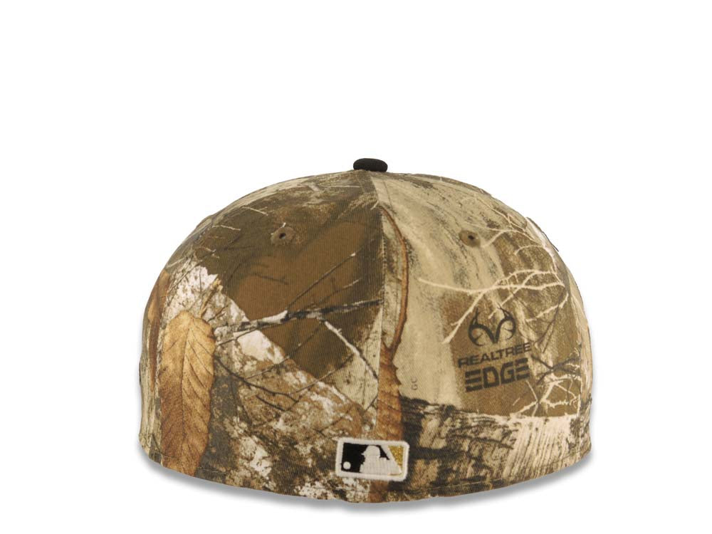 New York Yankees New Era MLB 59FIFTY 5950 Fitted Cap Hat Real Tree Edge Camo Crown Black Visor White/Black Logo 2024 World Series Side Patch
