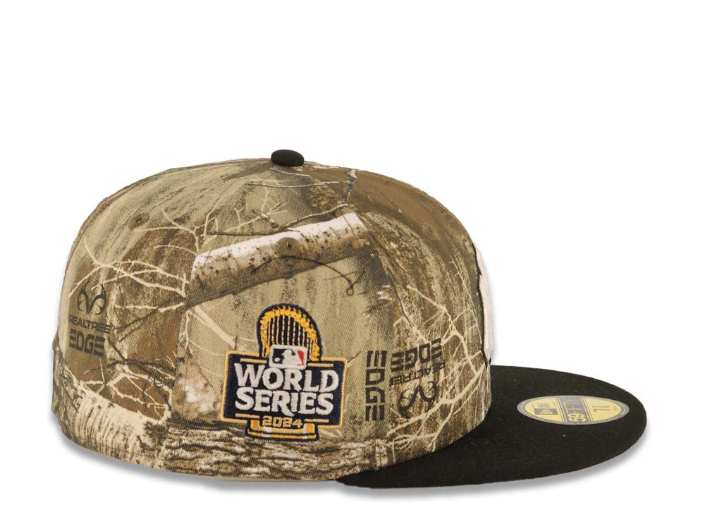 New York Yankees New Era MLB 59FIFTY 5950 Fitted Cap Hat Real Tree Edge Camo Crown Black Visor White/Black Logo 2024 World Series Side Patch