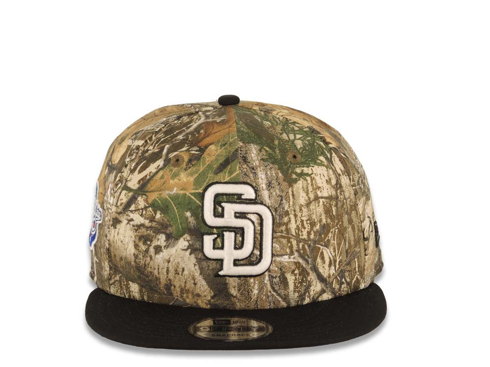 San Diego Padres New Era MLB 9FIFTY 950 Snapback Cap Hat Real Tree Edge Camo Crown Black Visor White/Black Logo 1998 World Series Side Patch