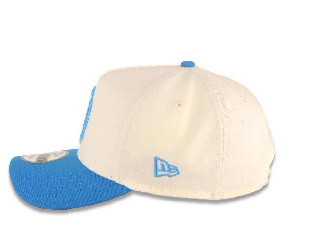 San Diego Padres New Era MLB 9FORTY 940 Adjustable A-Frame Cap Hat Cream Crown Light Blue Visor Blue Logo 40th Anniversary Side Patch Gray UV