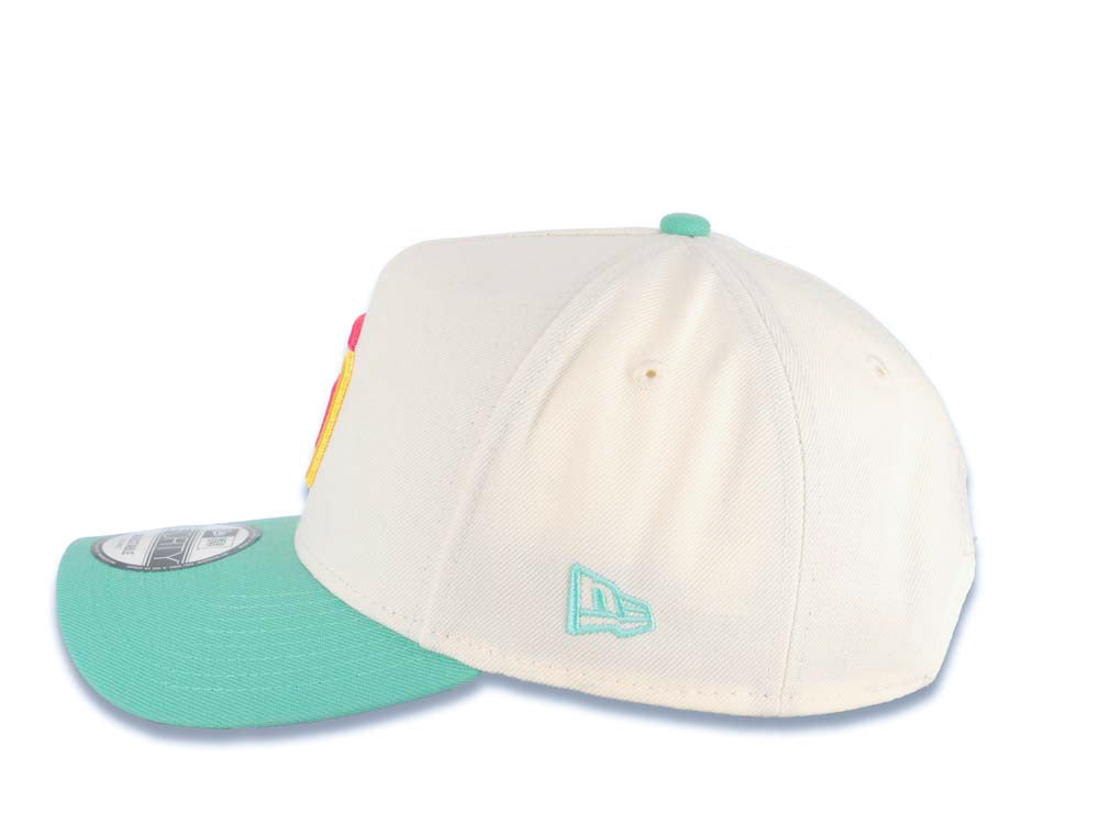 San Diego Padres New Era MLB 9FORTY 940 Adjustable A-Frame Cap Hat Cream Crown Light Teal Visor Magenta/Yellow Logo 1992 All-Star Game Side Patch