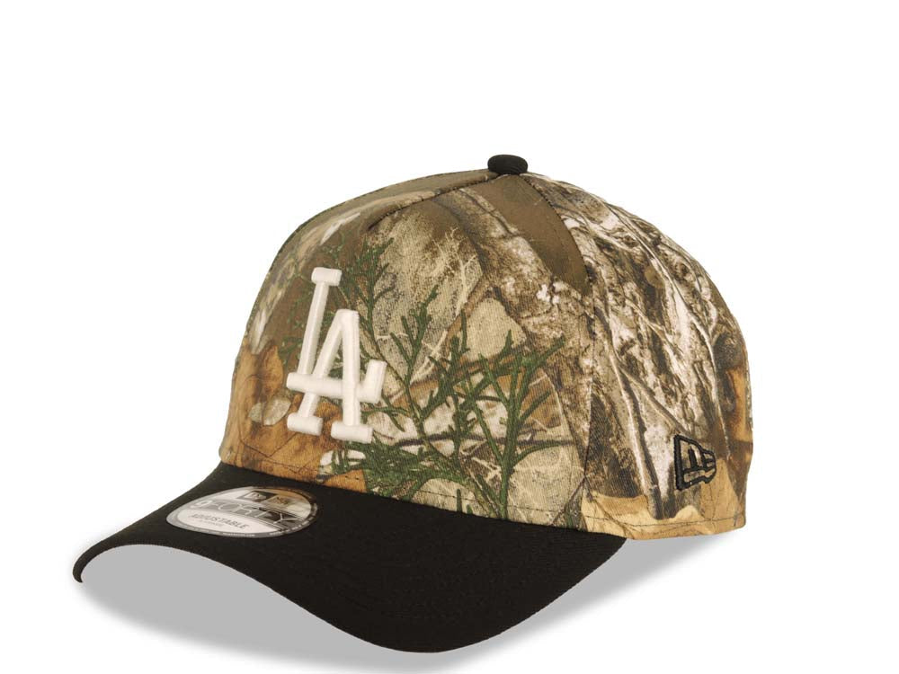 Los Angeles Dodgers New Era MLB 9FORTY 940 Adjustable A-Frame Cap Hat Real Tree Edge Camo Crown Black Visor White Logo 2024 World Series Champions Side Patch