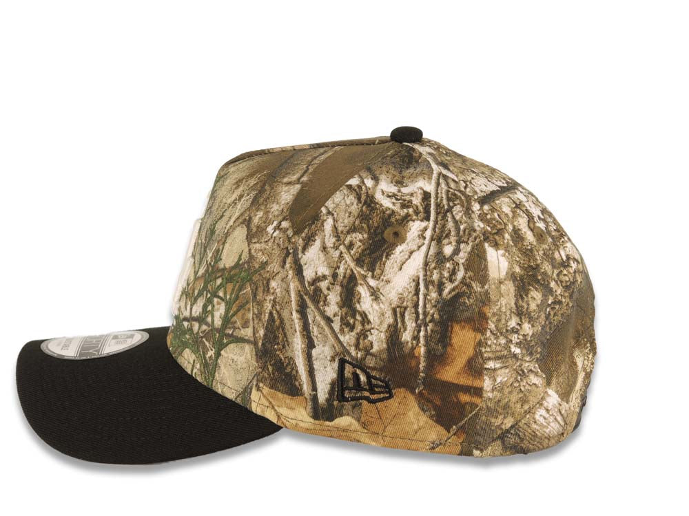 Los Angeles Dodgers New Era MLB 9FORTY 940 Adjustable A-Frame Cap Hat Real Tree Edge Camo Crown Black Visor White Logo 2024 World Series Champions Side Patch