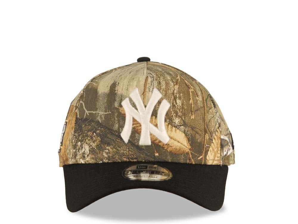New York Yankees New Era MLB 9FORTY 940 Adjustable A-Frame Cap Hat Real Tree Edge Camo Crown Black Visor White Logo 2024 World Series Side Patch
