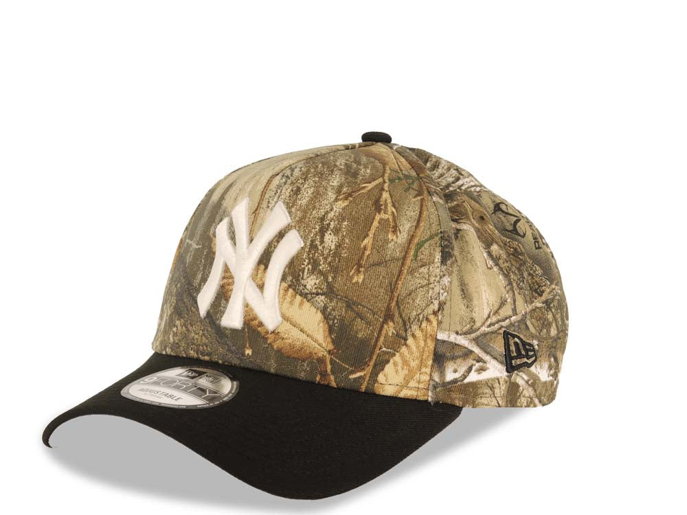 New York Yankees New Era MLB 9FORTY 940 Adjustable A-Frame Cap Hat Real Tree Edge Camo Crown Black Visor White Logo 2024 World Series Side Patch