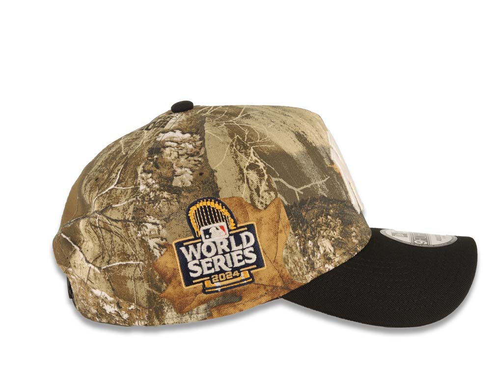 New York Yankees New Era MLB 9FORTY 940 Adjustable A-Frame Cap Hat Real Tree Edge Camo Crown Black Visor White Logo 2024 World Series Side Patch