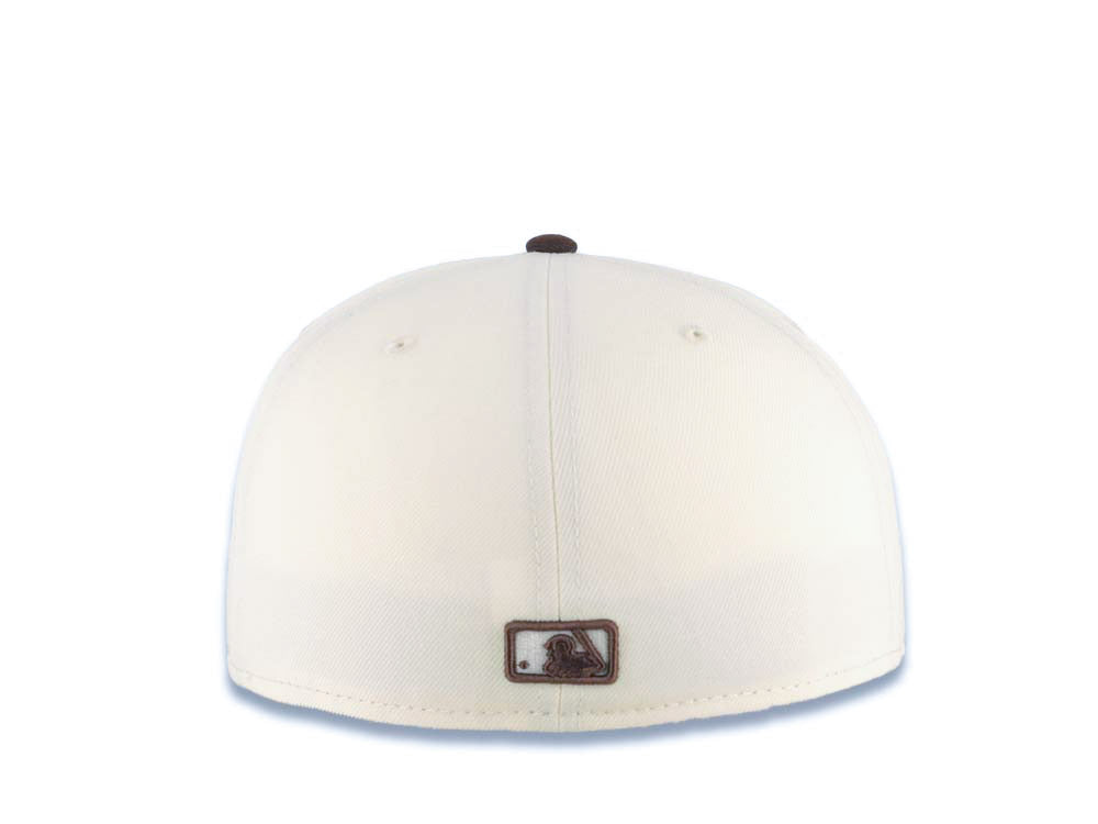 San Diego Padres New Era MLB 59FIFTY 5950 Fitted Cap Hat Cream Crown Brown Visor Brown Script Logo 1969 Major League Baseball Gray UV