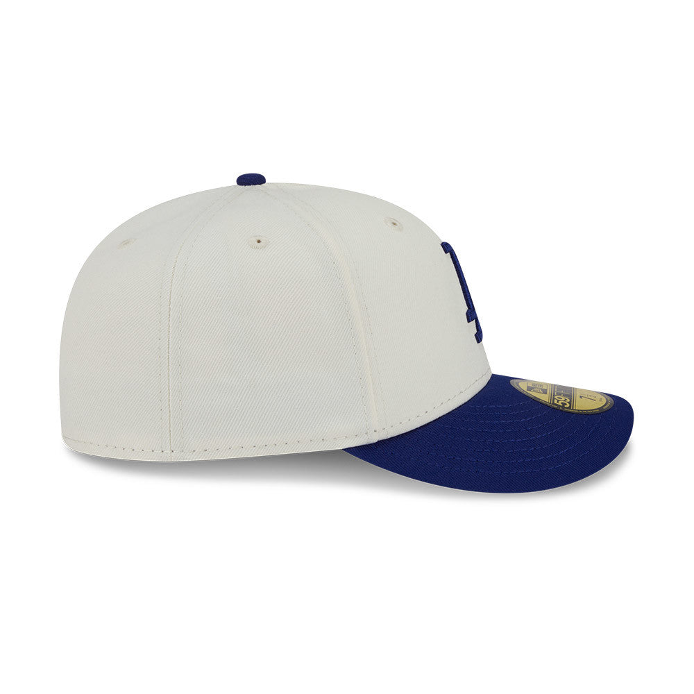 Los Angeles Dodgers New Era MLB 59FIFTY 5950 Fitted Cap Hat Cream Crown Royal Blue Visor Royal Blue Logo Green UV (Tonal Florals)