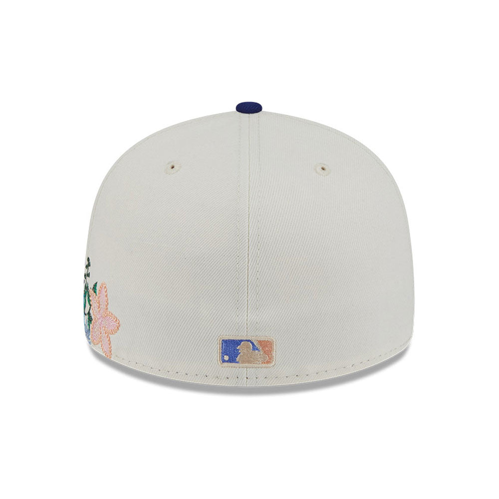 Los Angeles Dodgers New Era MLB 59FIFTY 5950 Fitted Cap Hat Cream Crown Royal Blue Visor Royal Blue Logo Green UV (Tonal Florals)