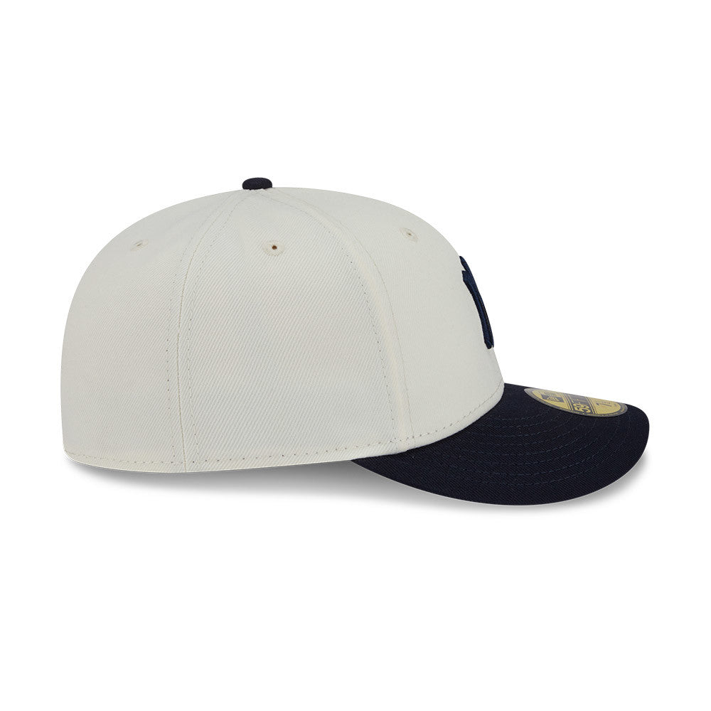 New York Yankees New Era MLB 59FIFTY 5950 Fitted Cap Hat Cream Crown Navy Blue Visor Navy Logo Green UV (Tonal Florals)