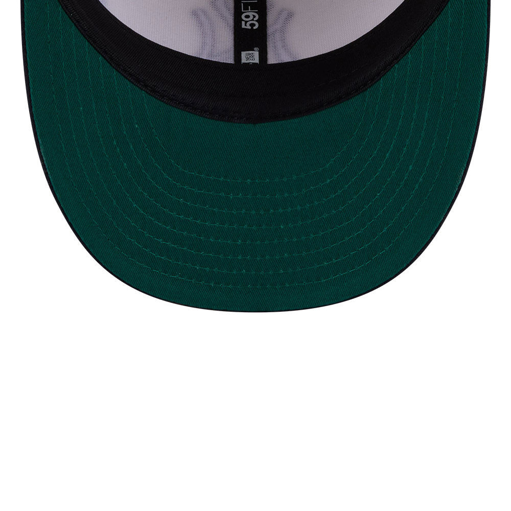 New York Yankees New Era MLB 59FIFTY 5950 Fitted Cap Hat Cream Crown Navy Blue Visor Navy Logo Green UV (Tonal Florals)
