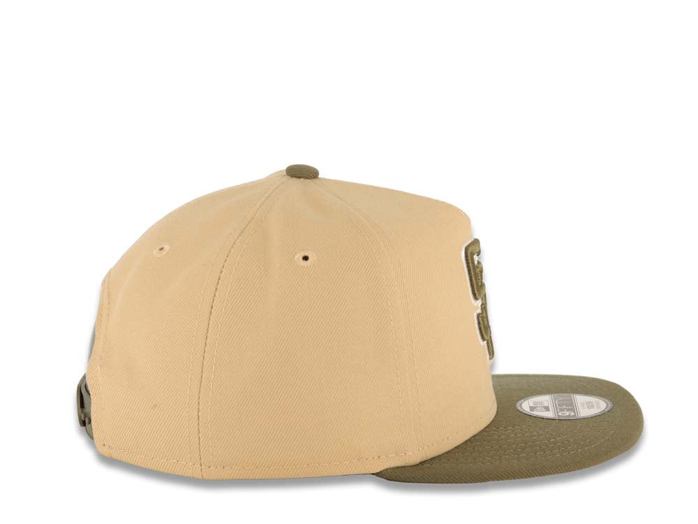 (Youth) San Diego Padres New Era MLB 9FIFTY 950 Snapback A-Frame Kid Cap Hat Khaki Crown Olive Green Visor Olive Green/White Logo