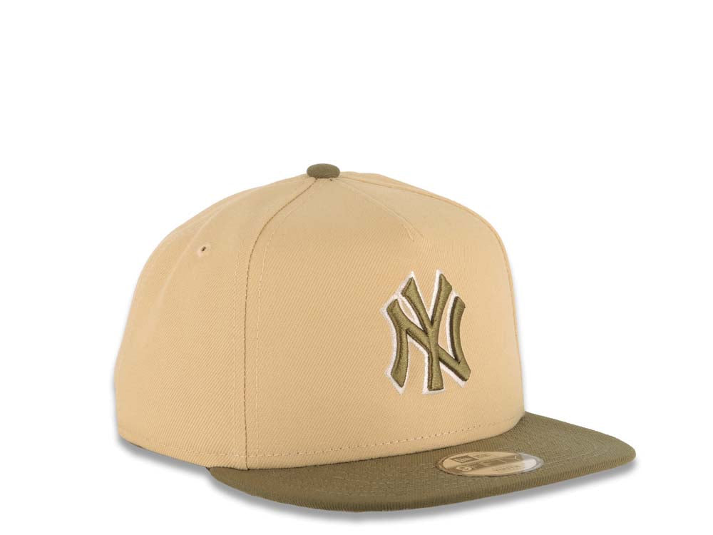 (Youth) New York Yankees New Era MLB 9FIFTY 950 Kid A-Frame Snapback Cap Hat Khaki Crown Olive Green Visor Olive Green/White Logo