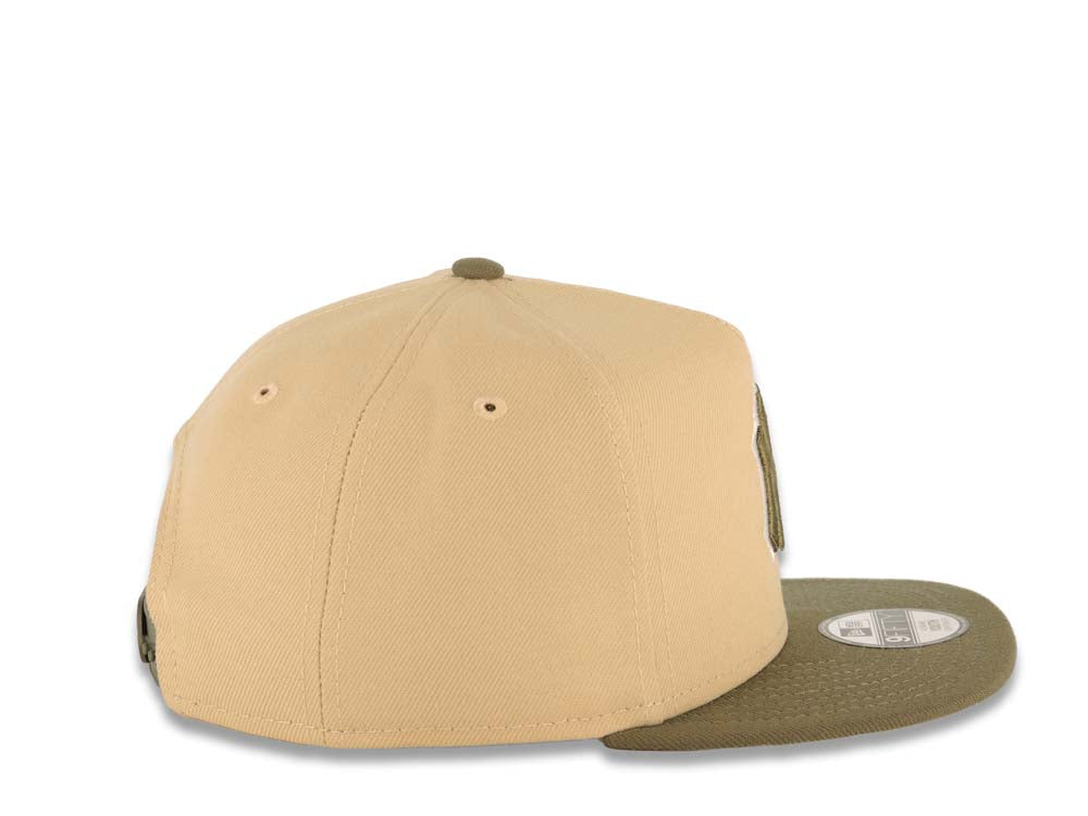 (Youth) New York Yankees New Era MLB 9FIFTY 950 Kid A-Frame Snapback Cap Hat Khaki Crown Olive Green Visor Olive Green/White Logo