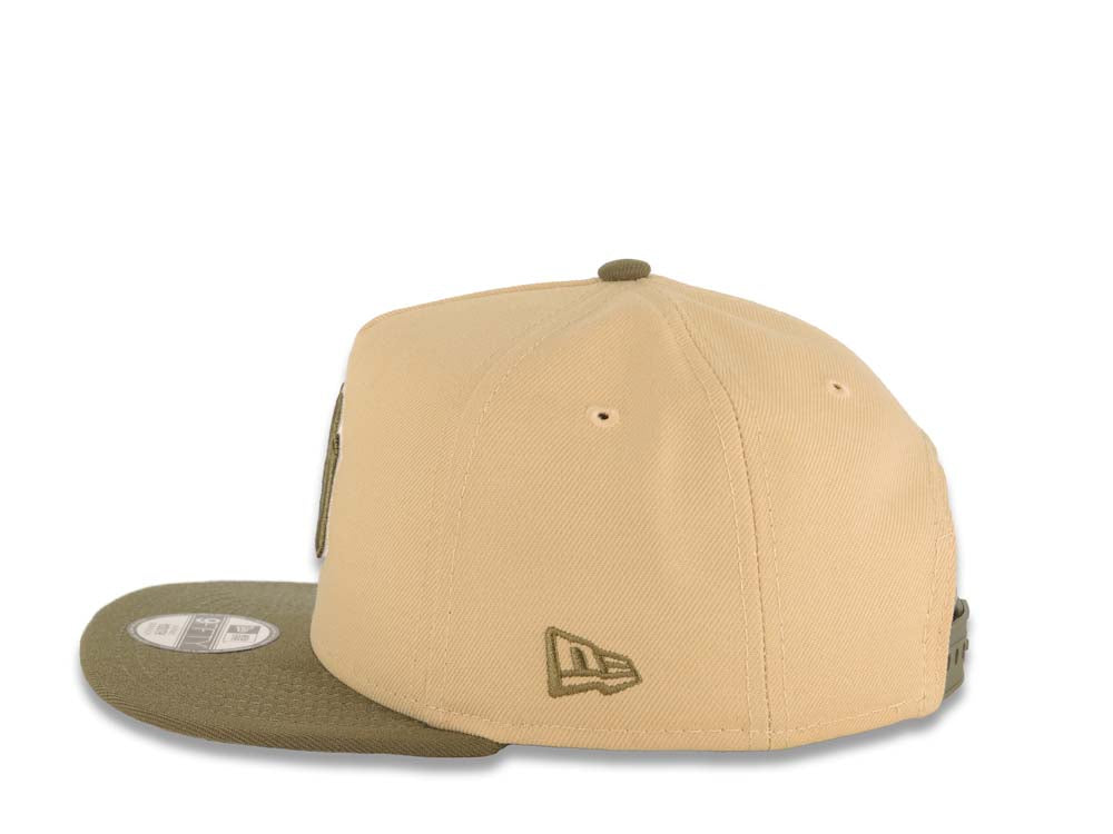 (Youth) New York Yankees New Era MLB 9FIFTY 950 Kid A-Frame Snapback Cap Hat Khaki Crown Olive Green Visor Olive Green/White Logo