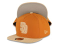 (Youth) San Diego Padres New Era MLB 9FIFTY 950 Kid Snapback A-Frame Cap Hat Light Brown Crown Khaki Visor Khaki/White Logo