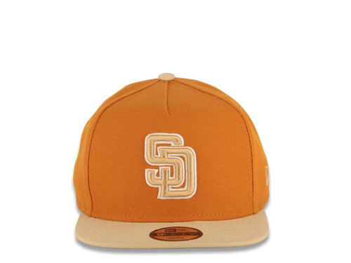 (Youth) San Diego Padres New Era MLB 9FIFTY 950 Kid Snapback A-Frame Cap Hat Light Brown Crown Khaki Visor Khaki/White Logo