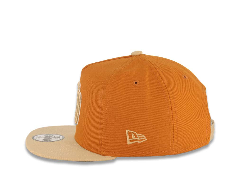 (Youth) San Diego Padres New Era MLB 9FIFTY 950 Kid Snapback A-Frame Cap Hat Light Brown Crown Khaki Visor Khaki/White Logo