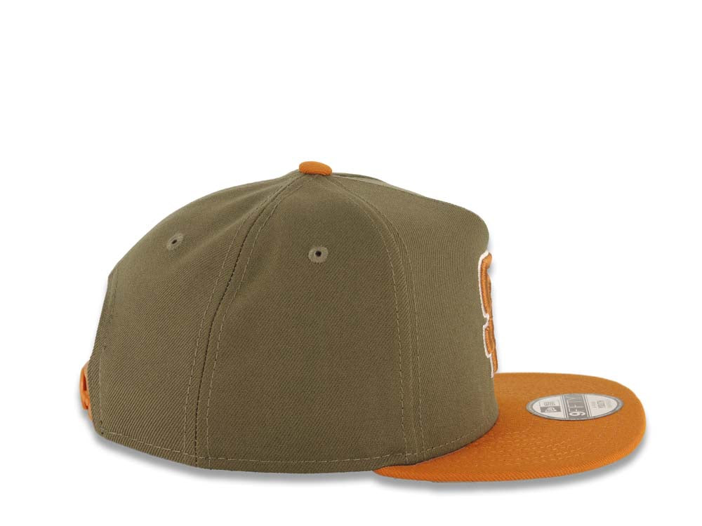 (Youth) San Diego Padres New Era MLB 9FIFTY 950 Snapback A-Frame Kid Cap Hat Olive Green Crown Light Brown Visor Light Brown/White Logo Gray UV