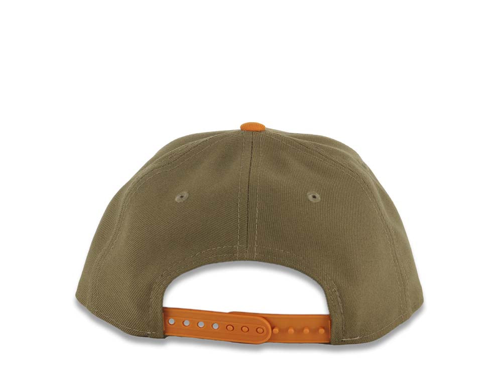 (Youth) New York Yankees New Era MLB 9FIFTY 950 Snapback Kid A-Frame Cap Hat Olive Green Crown Light Brown Visor Light Brown/White Logo Gray UV