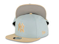 (Youth) New York Yankees New Era MLB 9FIFTY 950 Kid A-Frame Snapback Cap Hat Aqua Crown Khaki Visor Khaki/White Logo Gray UV